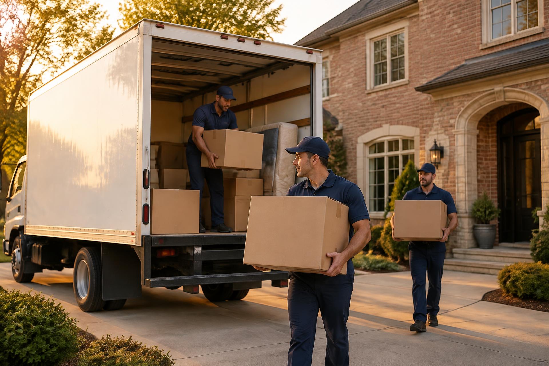Zeus Forever Logistics movers loading a truck outside a Georgia home